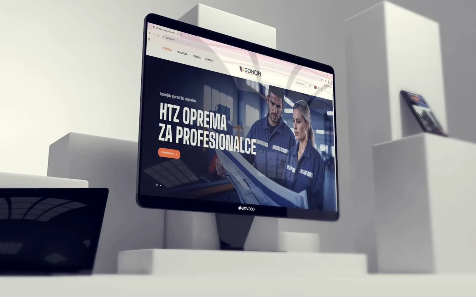 Homepage of GONČIN d.o.o. B2B website with product catalog and price inquiry system