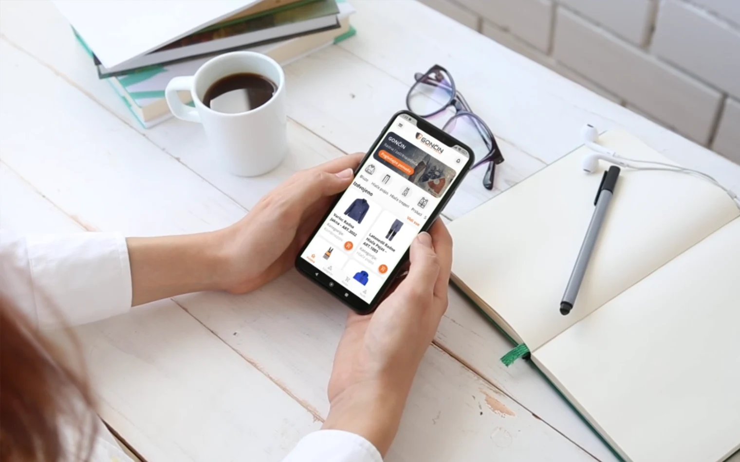 GONČIN d.o.o. mobile application showing product catalog and user interface